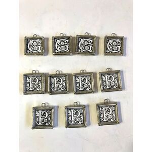 Lot of 11 Jewel Kade Pewter Glass Charms Reversible Crown Initial P & G Monogram